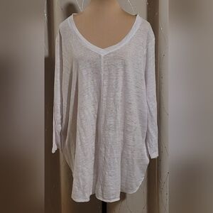 Tahari NWT 100% Linen Boxy V-Neck 3/4 Sleeve Top White 2X